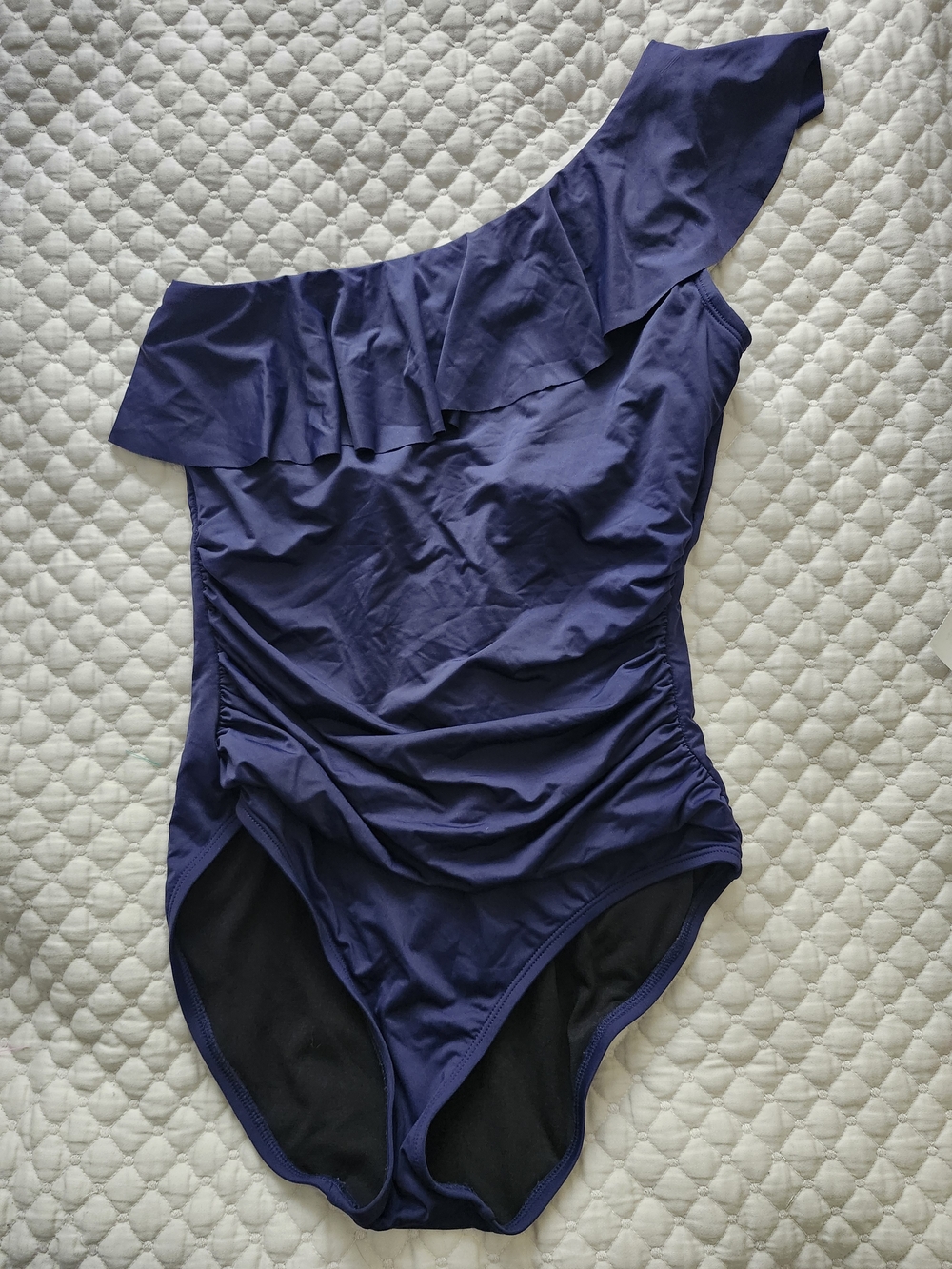 One-Shoulder Ruffle Navy Swim One-Piece - Picture 2 of 4